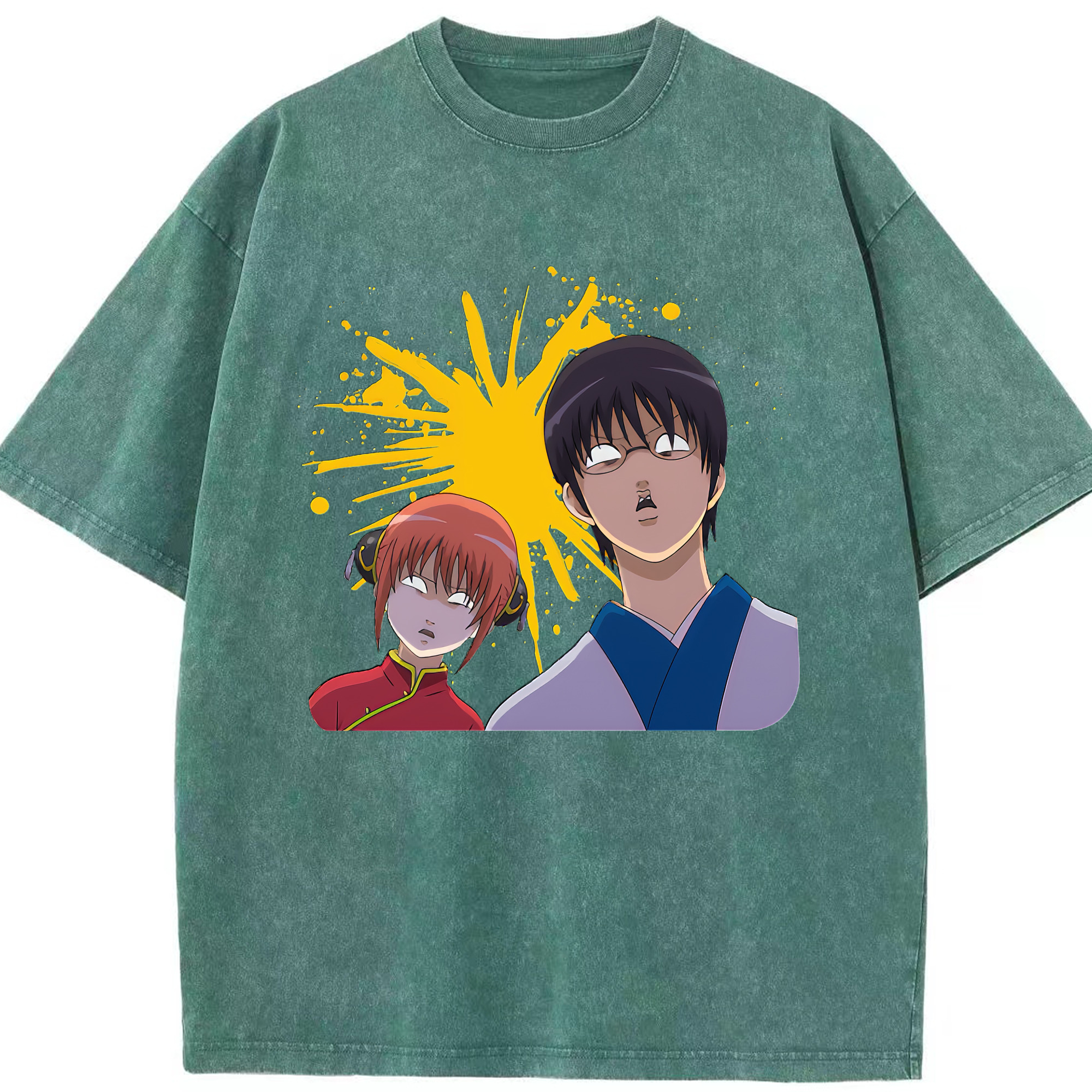 （画像用） ぎんたま 坂田銀時（さかたぎんとき） 神楽 志村新八（しむら しんぱち） GINTAMA Sakata Gintoki Kagura Shimura Shinpachi 綿100% ヴィンテージ風 半袖Tシャツ（フロントプリント）